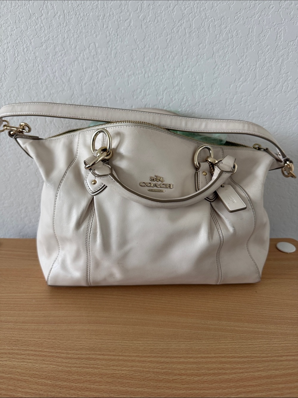 Coach Collette Cream Leather Shoulder Satchel with Gold Hardware